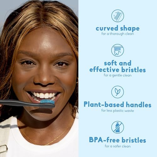 The Humble Co. Plant-Based Soft Bristle Toothbrushes, Black (5 Pack)