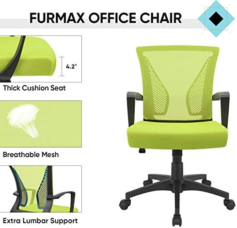 Furmax Office Chair Ergonomic Computer Desk Mesh Chair Mid Back Swivel Lumbar Support with Armrest (1, Cyan)