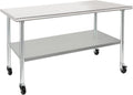 HARDURA Stainless Steel Table with Wheels 30 x 72 Inches Casters NSF Heavy Duty Commercial Prep Table with Undershelf and Galvanized Legs for Food Prep