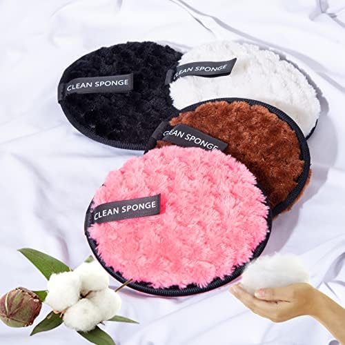 Reusable Soft Makeup Remover Pads for All Skin - 4 pack Microfiber Face Rounds Wipes Heavy Mascara Eye Shadow Facial Cleansing Puffs Foundation, Washable Removal Cloth, Chemical Free