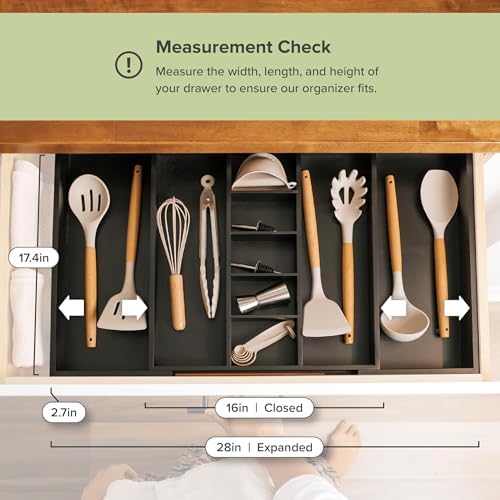 KitchenEdge Utensil & Junk Drawer Organizer, 16-28 in, Black Bamboo