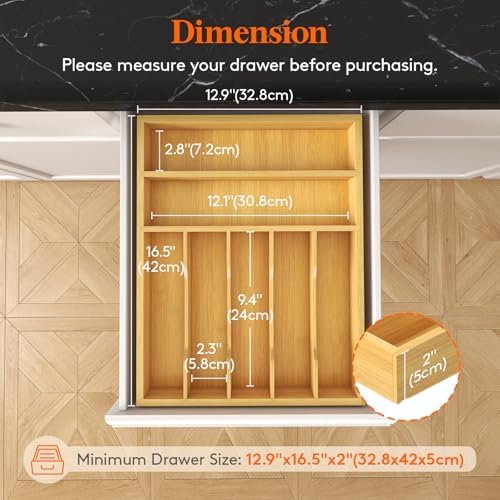 Lifewit Bamboo Silverware Tray for Drawer, 12.9 x 16.5