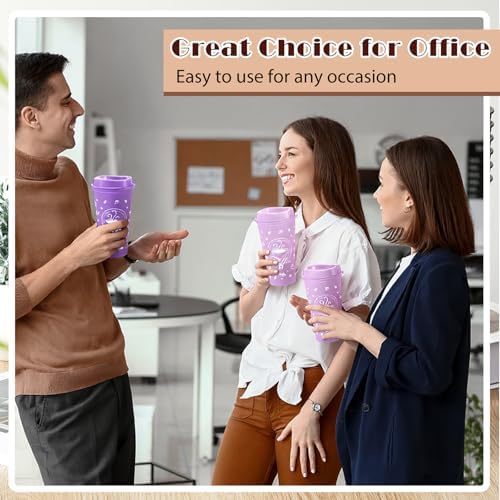 12 Sets Reusable Coffee Cups with Lids, 16oz, Purple Series