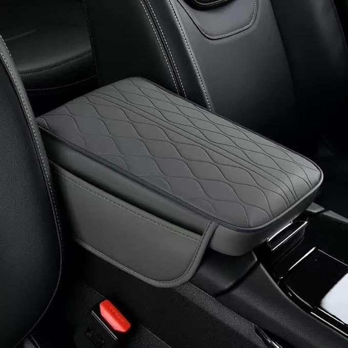 Center Console Armrest Cover Compatible with Kia K5 2021-2025 Leather Car Armrest Cushion Pad Protector Black Interior Accessories,Grey