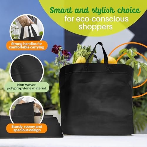 Simply Cool 50 Pack Reusable Grocery Bags, Medium Tote Bags Bulk, Black