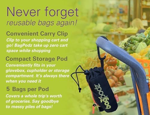 Reusable Grocery Bags, Foldable Shopping Bags in Pod, 5 Pack