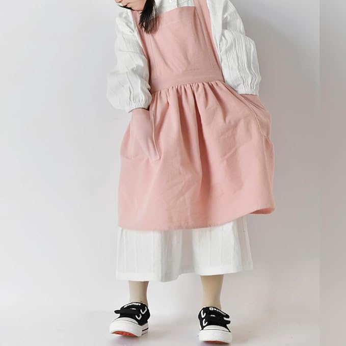 ODIZLI Frill Apron for Women Cotton Cross Back Vintage Ruffle Apron for Garden Cooking Aprons