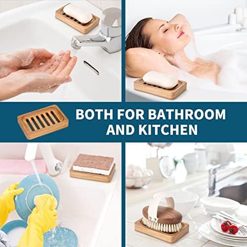 DEBETOOL 2-Pack Teak Wood Soap Dish, Waterproof Self Draining Bar Soap