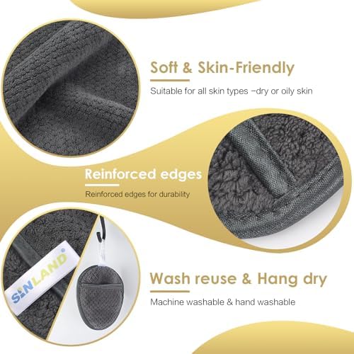 SINLAND Reusable Makeup Remover Pads Grey 6 Pack