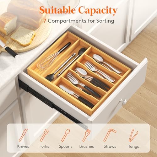 Lifewit Bamboo Silverware Tray for Drawer, 12.9 x 16.5