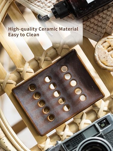 Ceramic Soap Dish with Self Draining for Shower & Kitchen