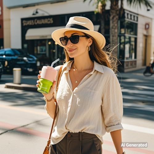 Glass Juice Bottles with Lids and Straws,16oz/480ml Reusable Iced Coffee Glasses,Cold Brew Tumblers with Leakproof Lids,BPA-Free Glass Jars for Juicing,Matcha,Tea,Smoothie (Pink with Sleeve)