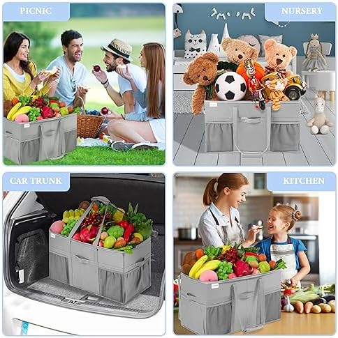 Extra Large Utility Tote Bag, 2 Pack Reusable Grocery Bags Heavy Duty, Sturdy Structured Tote Bag with Pockets & Handles, Foldable Shopping Bags for Groceries, Collapsible Totes with Lids 22x11.5x13in
