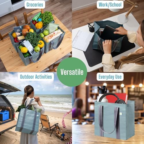 VENO 2/4 Pack Compact Reusable Grocery Shopping Bags with Hard Bottom