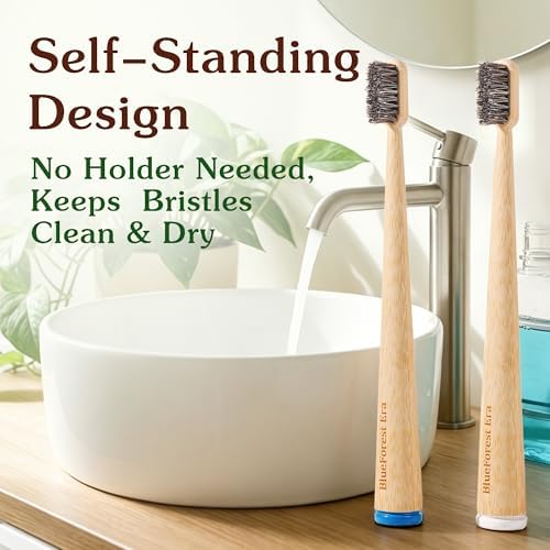Horse Hair Toothbrush, All Natural Bamboo Toothbrush 4 Pack