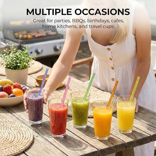Reusable Drinking Straws 100 Pack, Assorted Color Plastic Straws, 9 Inch, Easy Clean with Brush, Durable & Dishwasher Safe for Cold Drinks & Kids