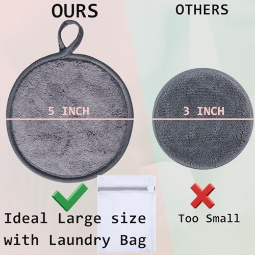 Large Reusable Makeup Remover Pads Face Cleaning Pad 5"x 5" Grey 24 Pack