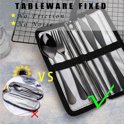 DEVICO Camping Utensils, Stainless Steel Travel Silverware Set with Case