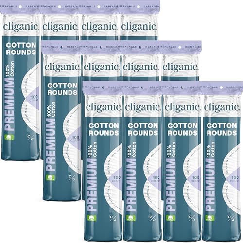 Cliganic Premium Cotton Rounds for Face, Makeup Remover Pads, 1200 Count