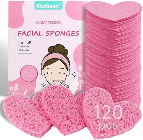 120-Count Kickleen Compressed Cellulose Heart Shape Facial Sponges,Pink