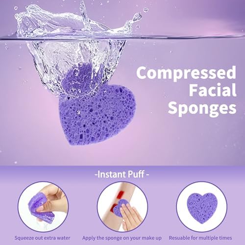 100-Count Compressed Facial Sponges, Purple Heart Shape