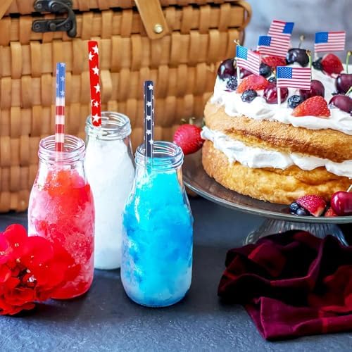 JANYUN 40 Pcs Reusable Patriotic Straws with Cleaning Brush