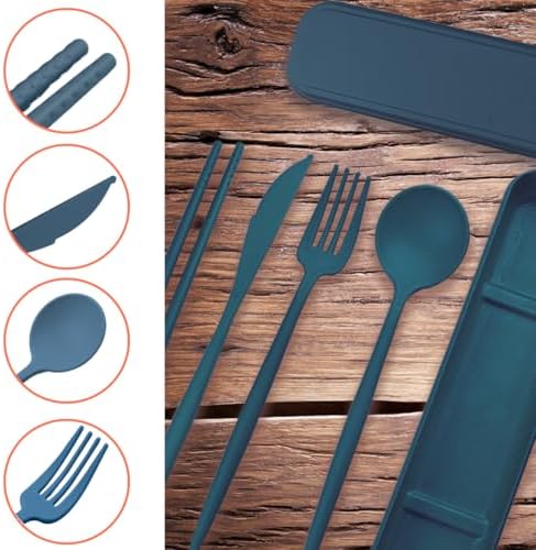 4 Sets Reusable Utensils Set with Case,Camping Cutlery Set Travel Silverware Set with Case Lunch Utensils Set for Work,Utensil Sets for Lunch Picnic Daily Use Outdoor (Darkblue)