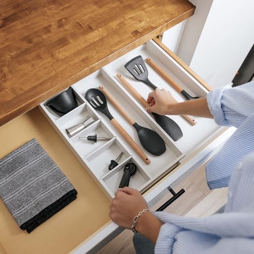 KitchenEdge Utensil & Junk Drawer Organizer, 10.5-19 in, White Bamboo