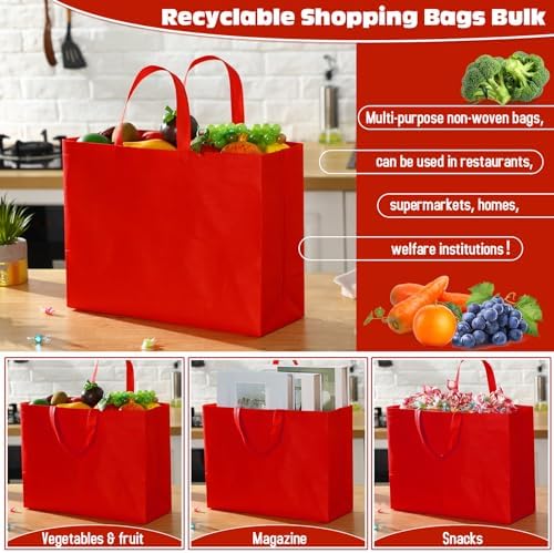 Windyun Reusable Grocery Bags Large Non Woven Shopping Bags with Handles Foldable Portable Tote, 16x6x12 Inch