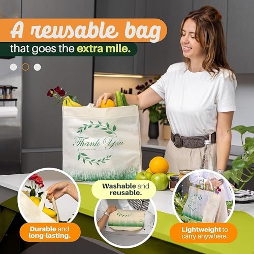 Simply Cool 200 Pack Reusable Thank You Grocery Bags, Large Tote Bags Bulk