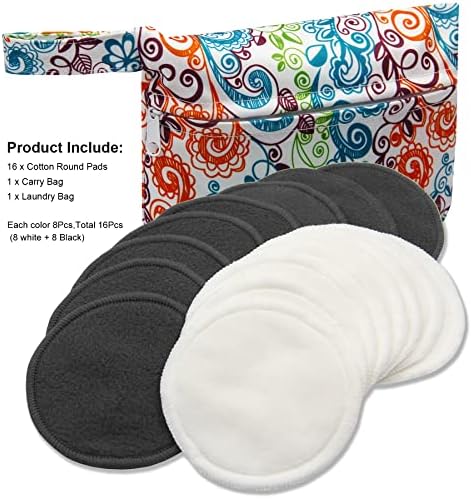 Pinowu Reusable Makeup Remover Pads (16pcs Pads + Carry Bag + Wash Bag), Washable Eco-Friendly Cotton Rounds Face Wipe for All Skin Types