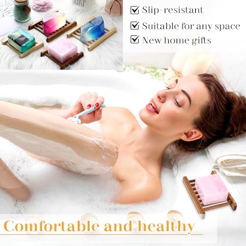 Sawysine 50 Pcs Bamboo Soap Holder Self Draining,Charcoal and Wood Color