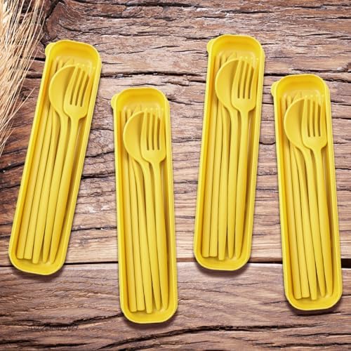 ELANE 4 Sets Reusable Travel Utensils Set with Case,Camping Cutlery Set Reusable Cutlery Set with Case,Utensil Sets for Lunch Picnic Daily Use Outdoor (yellow)