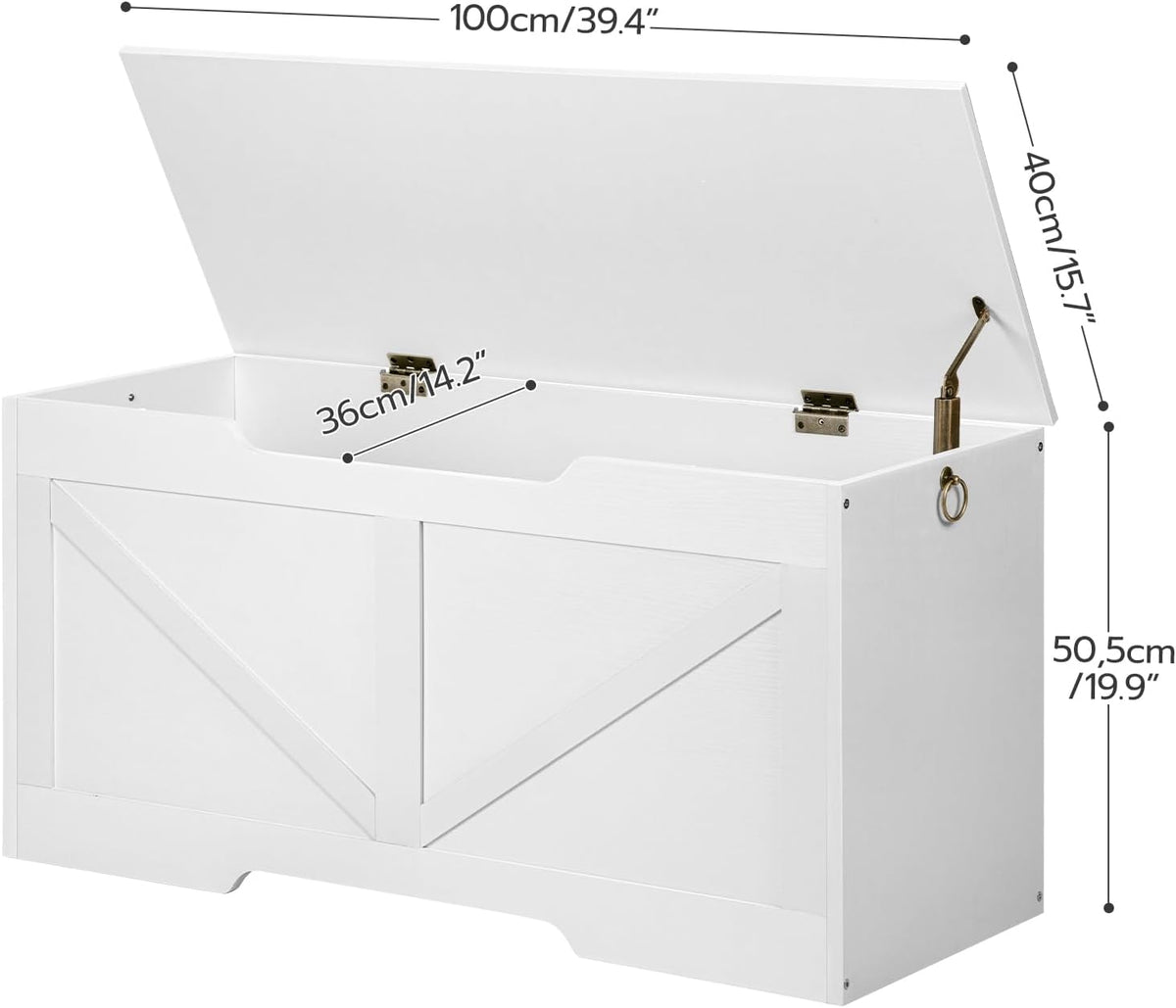 HOOBRO Storage Bench, 39.4” Retro Wooden Storage Chest with U-Shaped Cut-Out Pull, Safety Hinge, Supports 220 lb and Easy Assembly for Toy Box Organizer (White) WT771CW01