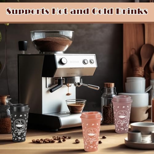 12 Sets Reusable Coffee Cups with Lids, 16oz, Morandi