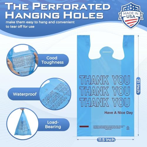 Fuxury 5000 (5K) Count Blue Plastic Thank You Shopping T-shirt Bags