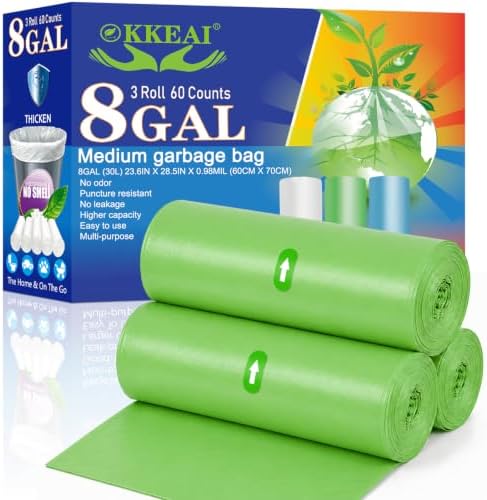 OKKEAI Blue Trash Bags 8 Gallon, Medium Garbage Bags for Kitchen, 60 Count
