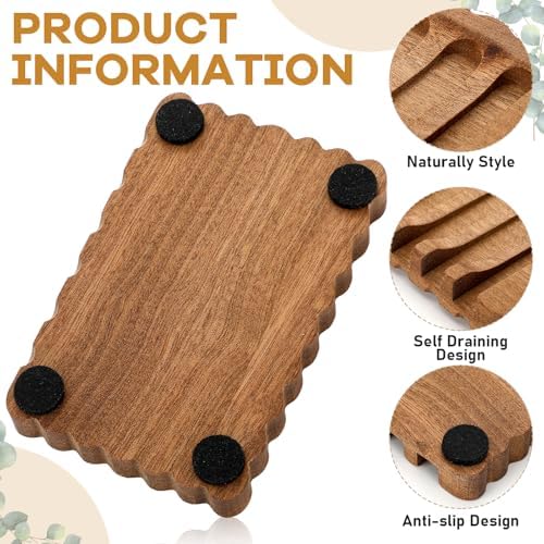 Jinei 1 Pcs Scalloped Wood Soap Dish 4.72 x 2.95 x 0.59 Inch Sapele Bar Soap Holder with Self Draining Non-Slip Point Design Sponge Saver for Shower Bathroom Kitchen