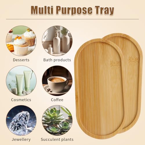 6Pcs Bamboo Tray for Bathroom, Small Wooden Trays Decorative for Candle