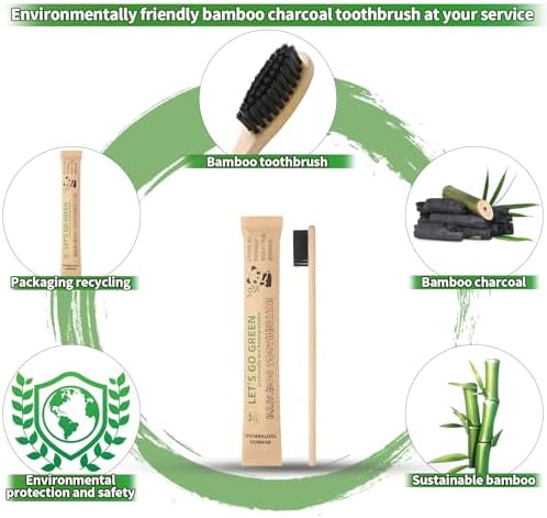 Newday 100 Pack Bamboo Toothbrushes Bulk, Individually Wrapped, BPA Free Soft Bristles Toothbrush, Recycled Packaging, Biodegradable ECO Friendly Toothbrushes for Home Hotel Travel (Black)