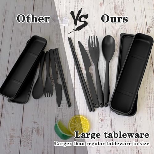 Large Reusable Travel Utensils with Case, Plastic Camping Cutlery Set