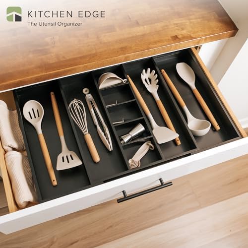 KitchenEdge Utensil & Junk Drawer Organizer, 16-28 in, Black Bamboo
