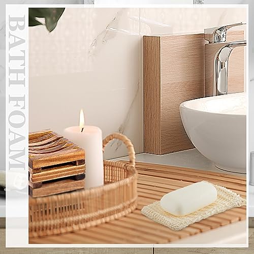 Umigy 40 Pcs Soap Bag Holder Kit, Sisal Mesh Bamboo Tray, Beige, Charcoal