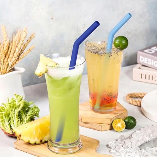 NiHome 6-Pack Wide Reusable Bent Silicone Straws for Smoothies, Milkshake