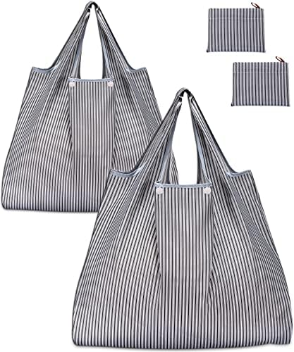 KINGMAS Reusable Grocery Bags, Eco-Friendly Folding Tote Shopping Bag fits in Pocket, Washable Waterproof Nylon Pouch Bags