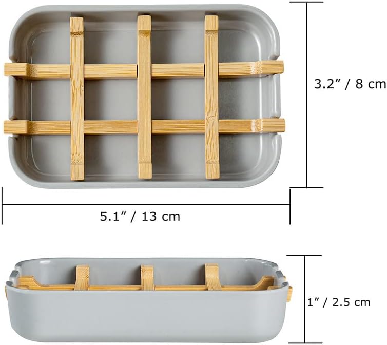 Eco-Friendly Bamboo Soap Dishes, Removable Soap/Sponge Holder for Home, Bathtub Soap Tray, Grey