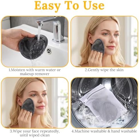 24Pcs Makeup Remover Pads, Grey Microfiber with 2 Storage Bags