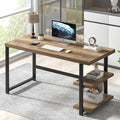 FOLUBAN Computer Desk, Wood and Metal Home Office Desk with Storage Shelves, Small Study Writing Table Workstation for Bedroom Living Room, Rustic Oak, 47 Inch