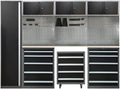 JZD Heavy Duty Metal Garage Shop Tool Storage Cabinet Set System with Wood Tabletop, for Basement Automotive Repair Shop