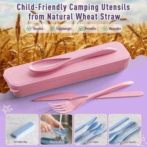 Quatish 6 Sets Travel Utensils Set with Case,Camping Utensils Multicolor